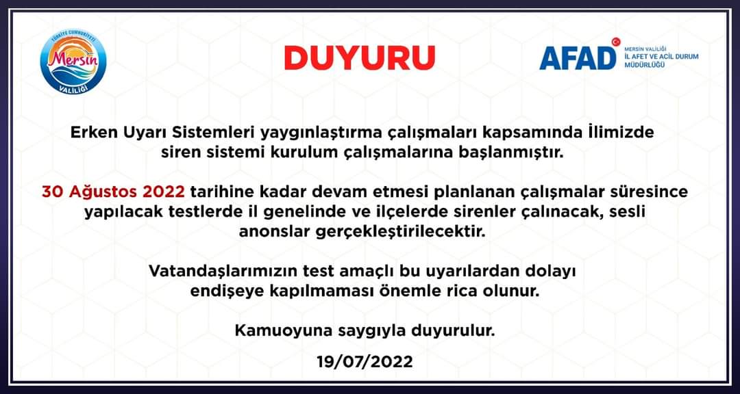 Afad Ve Mersin Valiliği’nden Duyuru!